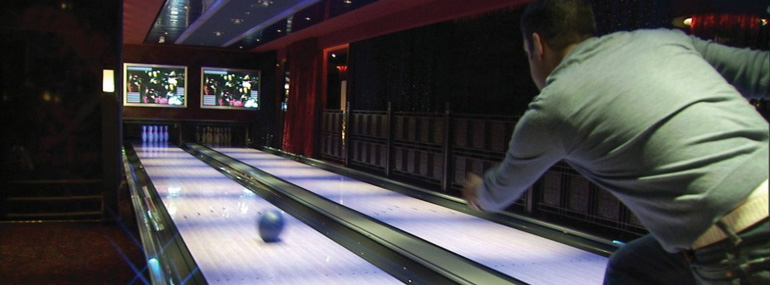 Which is the only cruise line with a bowling alley on three of its ships?