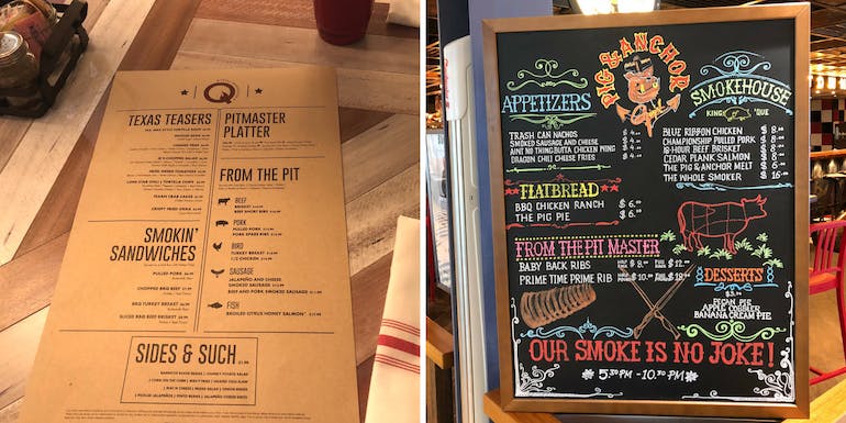 norwegian bliss carnival horizon barbecue menus