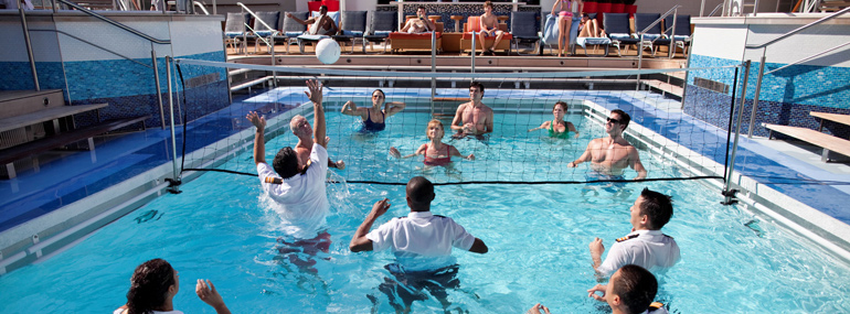 Challenge the crew to a friendly game of volleyball in the pool in this line: