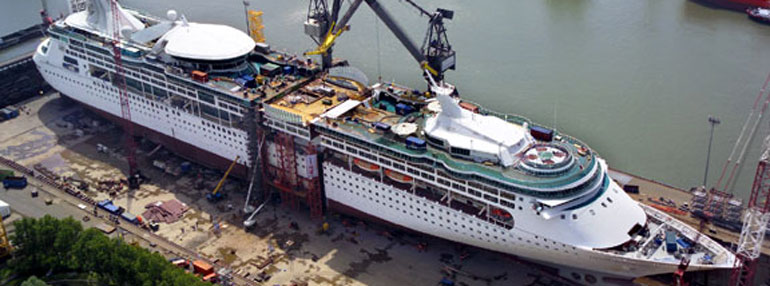 This Royal Caribbean ship was literally cut in half and extended with an entirely new section in 2005.