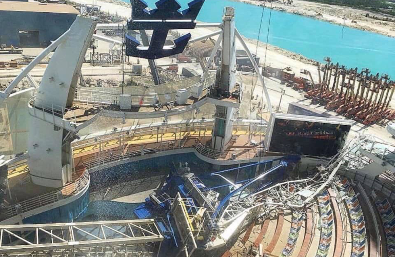 Crane Falls Onto Oasis of the Seas in Bahamas Dry Dock