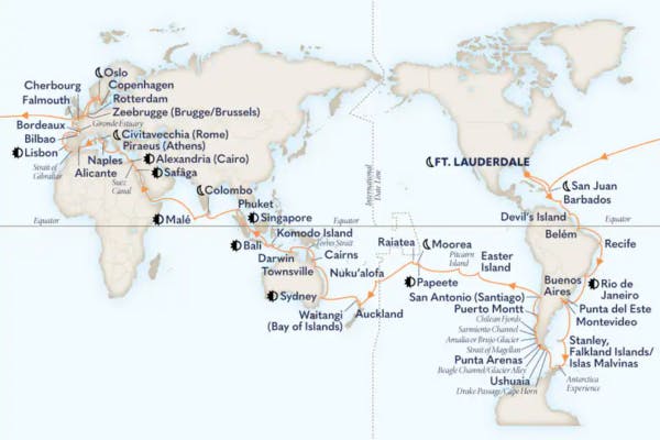 Holland America 2026 World Cruise Map